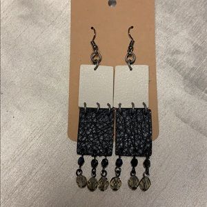Genuine leather handmade earrings with jewels